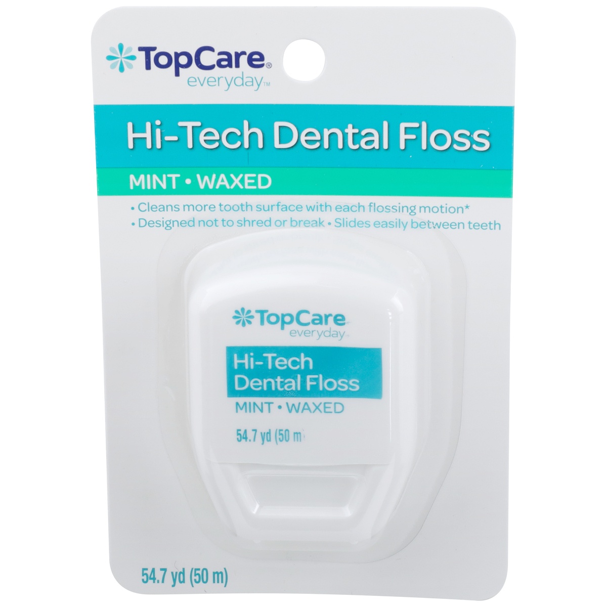 slide 1 of 1, TopCare Waxed Hi-Tech Mint Dental Floss, 54.7 yd