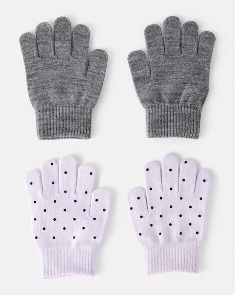 slide 1 of 1, Carter's Girls 2-Pack Cat Polka Dot Winter Gloves- Purple/Grey Purple/Grey 8-14, 1 ct