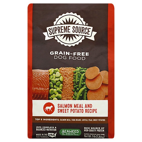 slide 1 of 1, Supreme Source Dog Food Grain Free Natural Salmon Meal And Sweet Potato Recipe Bag, 5 lb