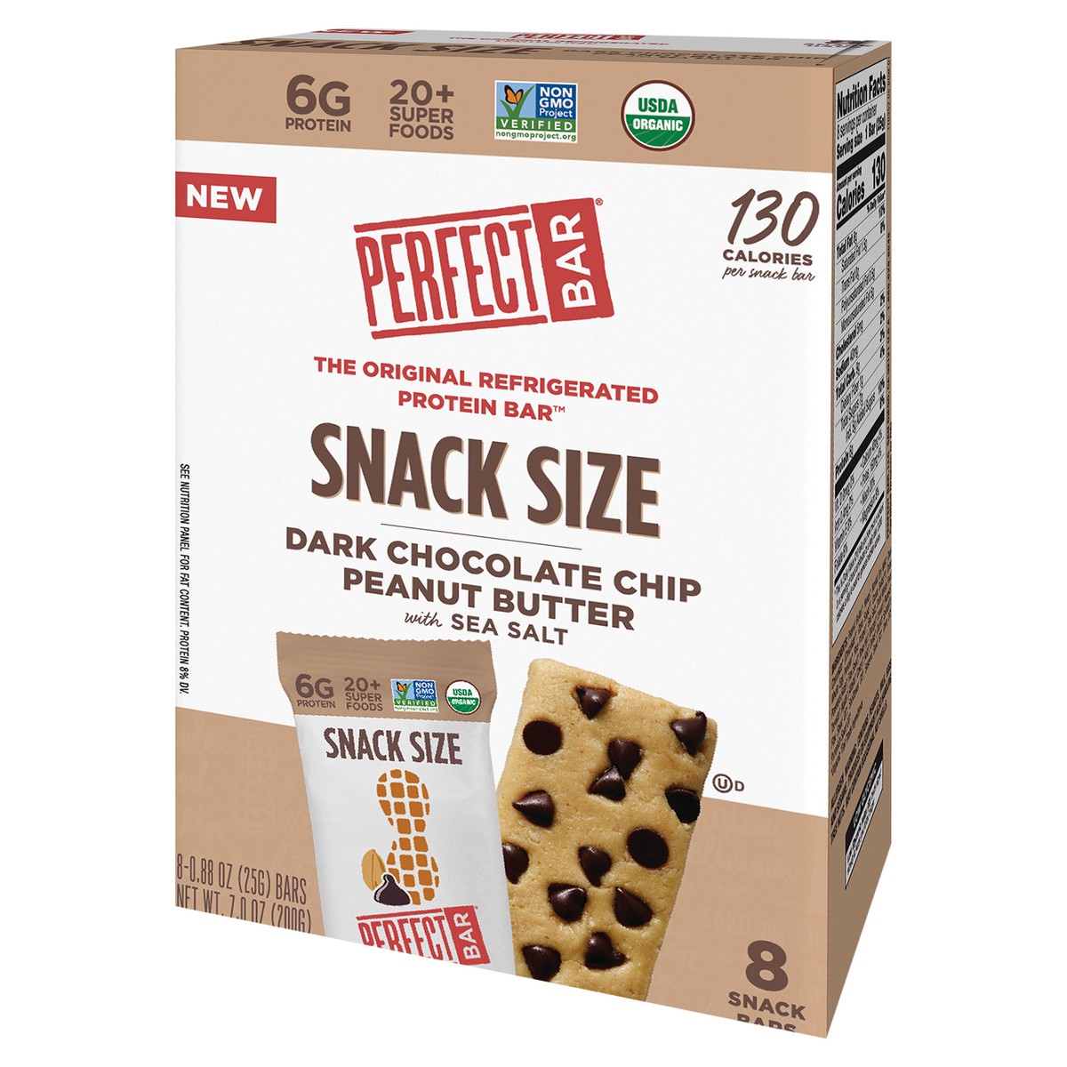 slide 6 of 9, Perfect Bar Mini Dark Chocolate Chip Peanut Butter Protein Bar, Organic, 8 count, .88 oz, 7 oz