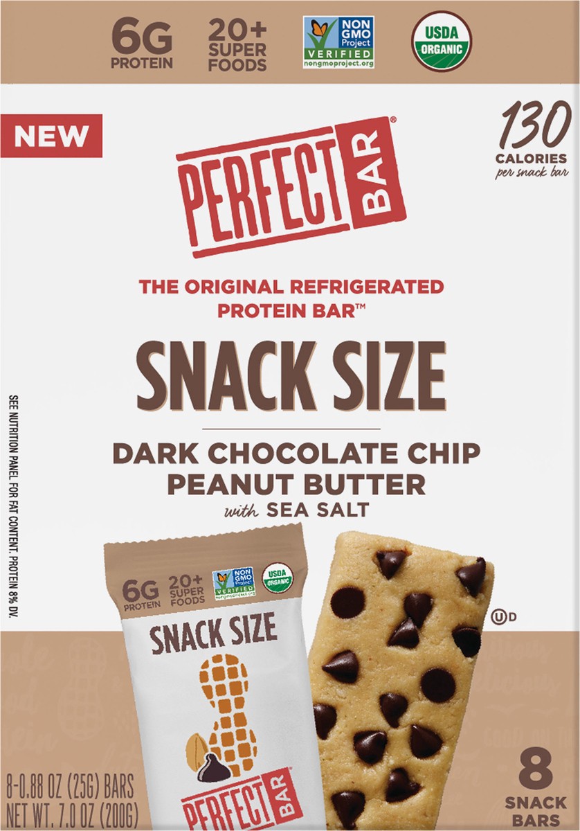 slide 3 of 9, Perfect Bar Mini Dark Chocolate Chip Peanut Butter Protein Bar, Organic, 8 count, .88 oz, 7 oz