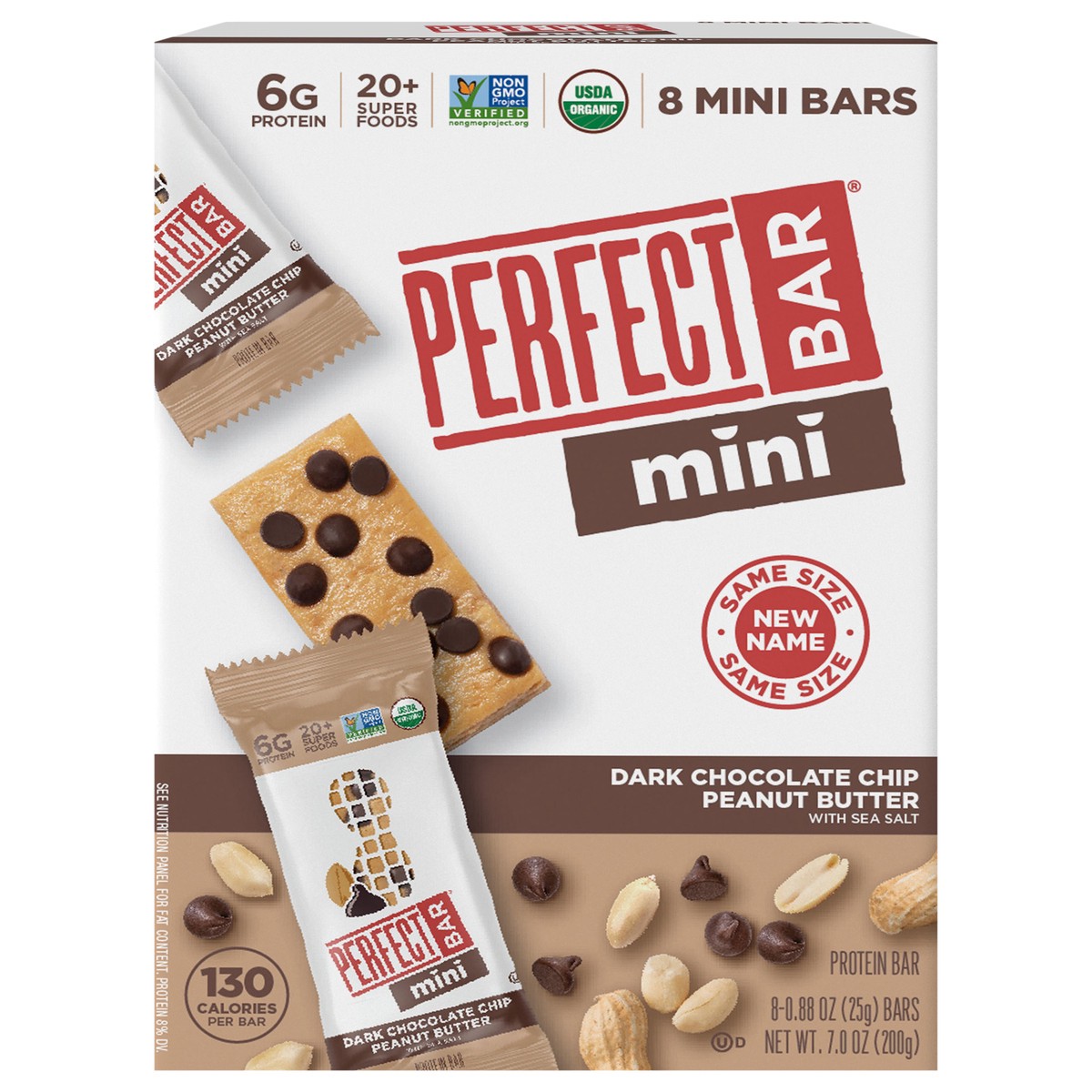 slide 1 of 9, Perfect Bar Mini Dark Chocolate Chip Peanut Butter Protein Bar, Organic- 7 oz, 7 oz