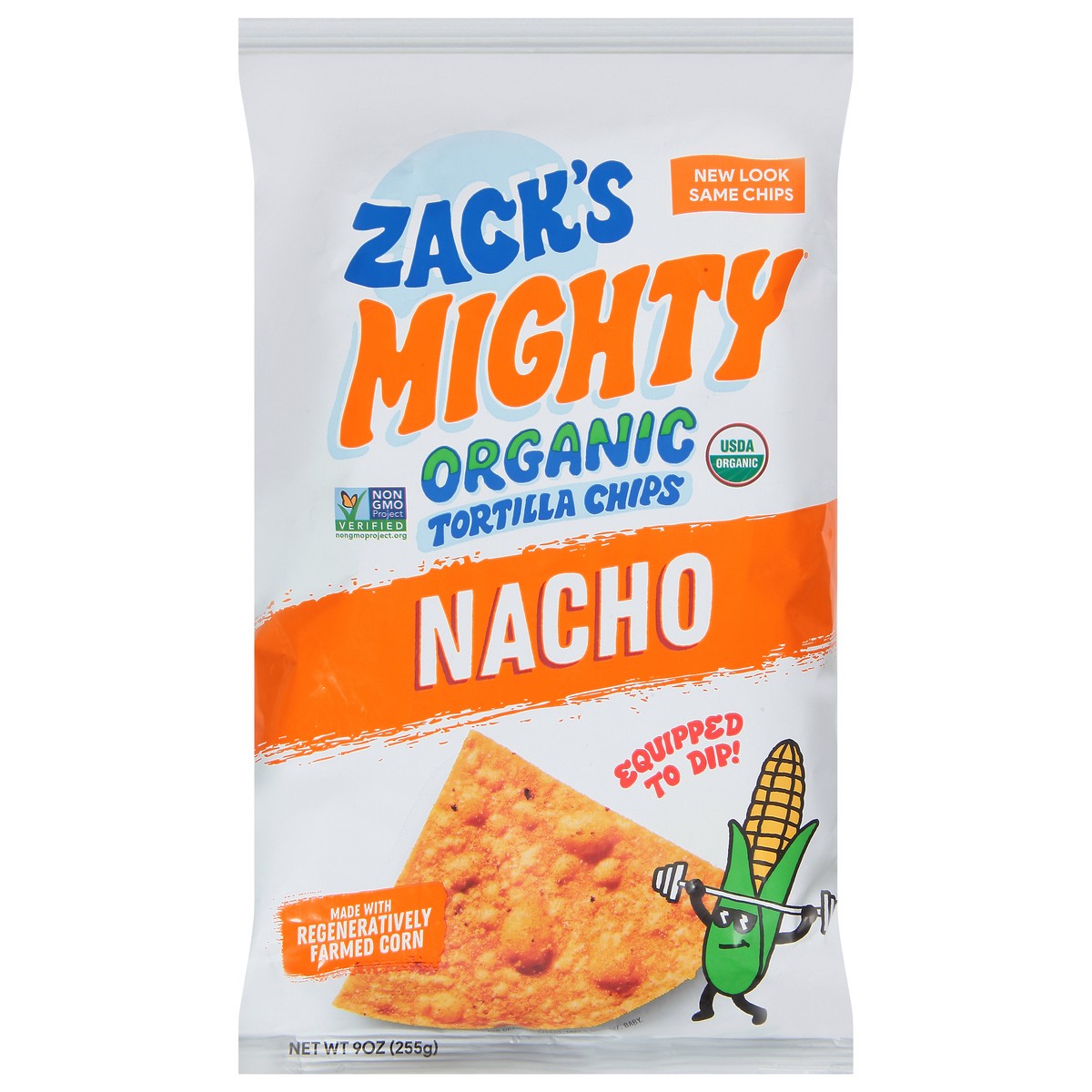slide 1 of 13, Zack's Mighty Organic Nacho Tortilla Chips 9 oz, 9 oz