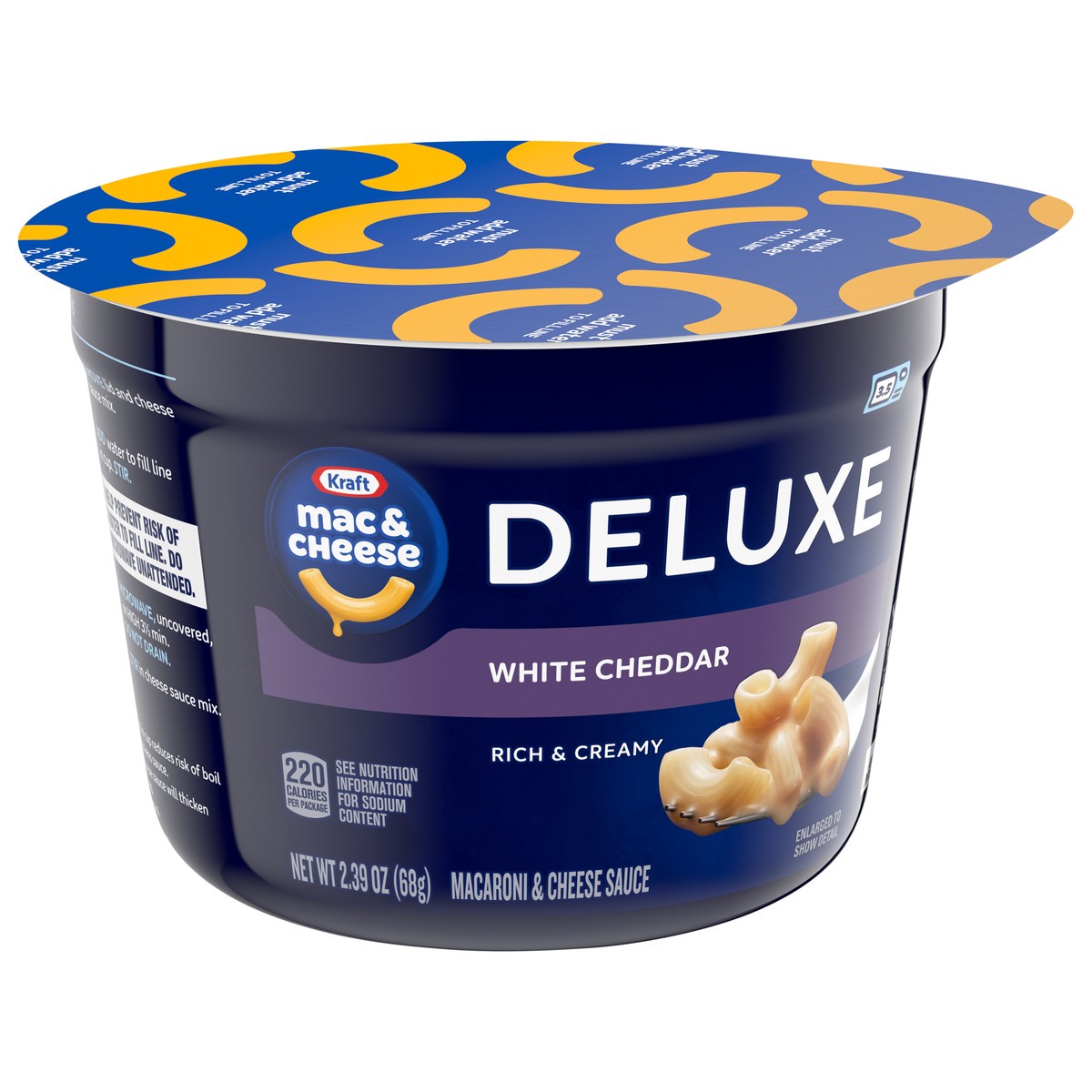 slide 2 of 9, Kraft Deluxe White Cheddar Macaroni & Cheese Easy Microwavable Dinner, 2.39 oz Cup, 2.39 oz