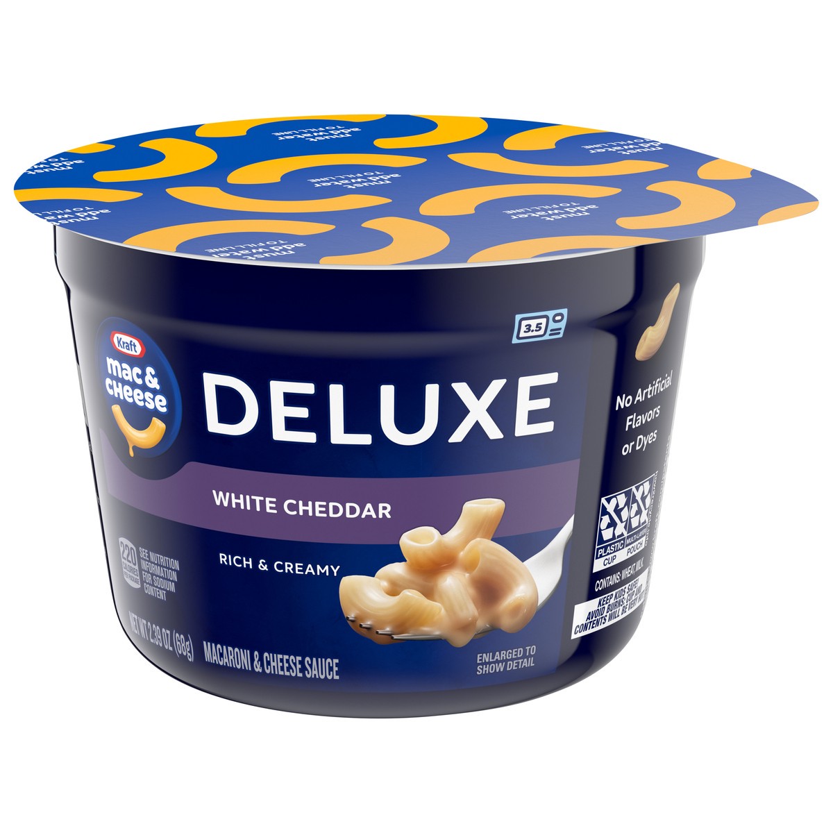 slide 3 of 9, Kraft Deluxe White Cheddar Macaroni & Cheese Easy Microwavable Dinner, 2.39 oz Cup, 2.39 oz