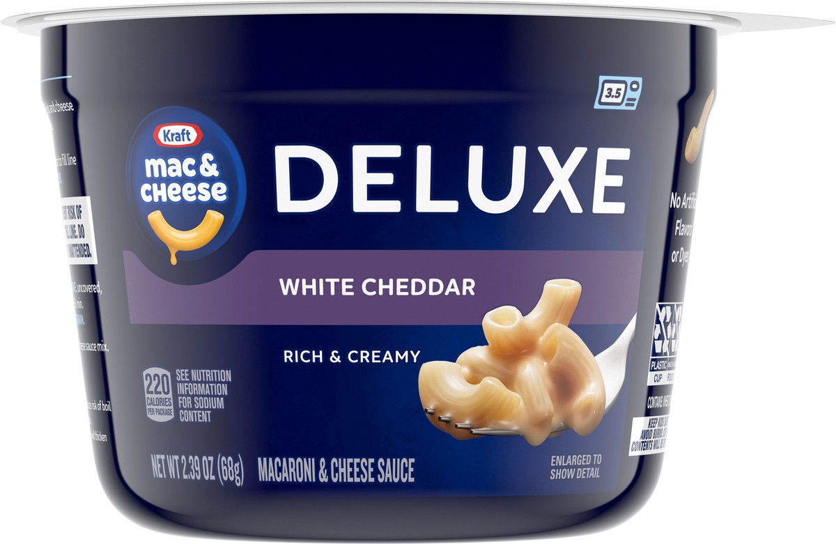 slide 7 of 9, Kraft Deluxe White Cheddar Macaroni & Cheese Easy Microwavable Dinner, 2.39 oz Cup, 2.39 oz