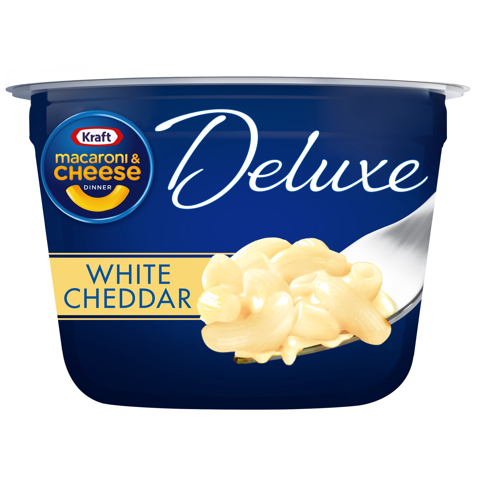 slide 1 of 9, Kraft Deluxe White Cheddar Macaroni & Cheese Easy Microwavable Dinner, 2.39 oz Cup, 2.39 oz