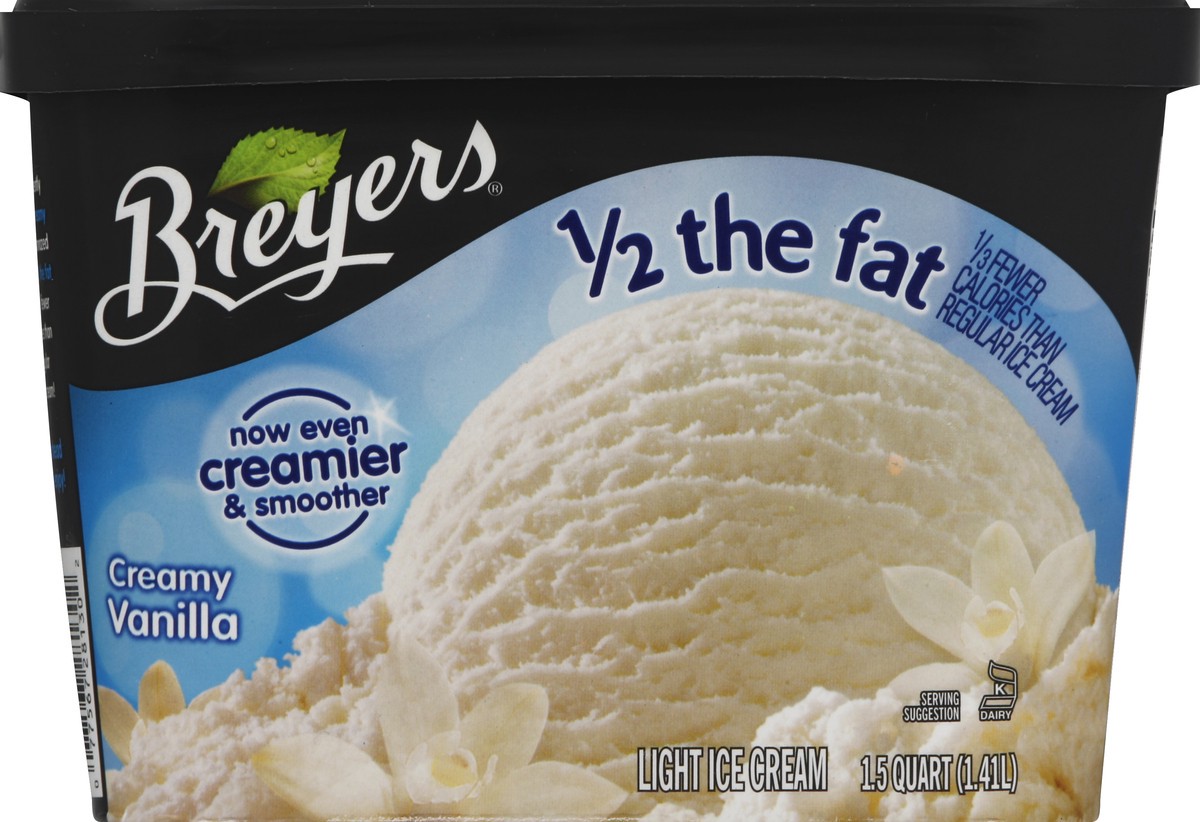 slide 6 of 6, Breyers 1/2 The Fat Creamy Vanilla Ice Cream, 1.5 qt