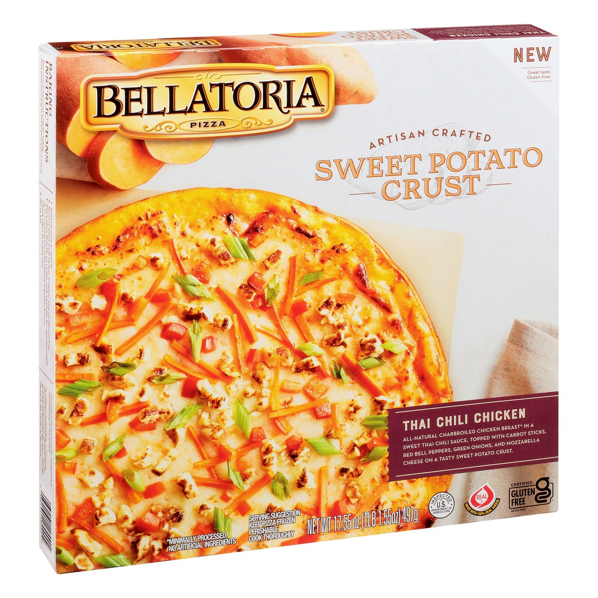 slide 2 of 13, Bellatoria Sweet Potato Crust Thai Chili Chicken Pizza 17.55 oz, 17.55 oz