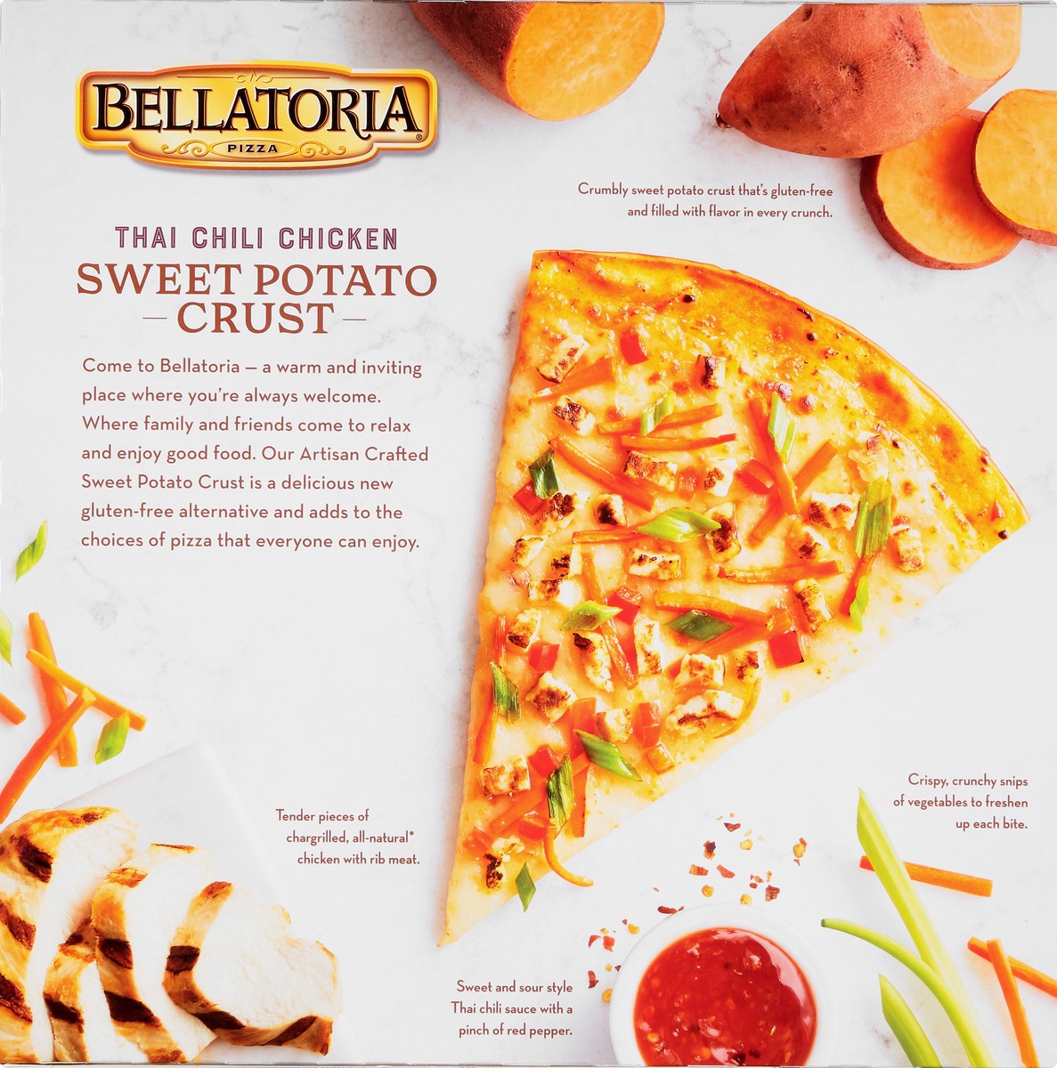 slide 10 of 13, Bellatoria Sweet Potato Crust Thai Chili Chicken Pizza 17.55 oz, 17.55 oz