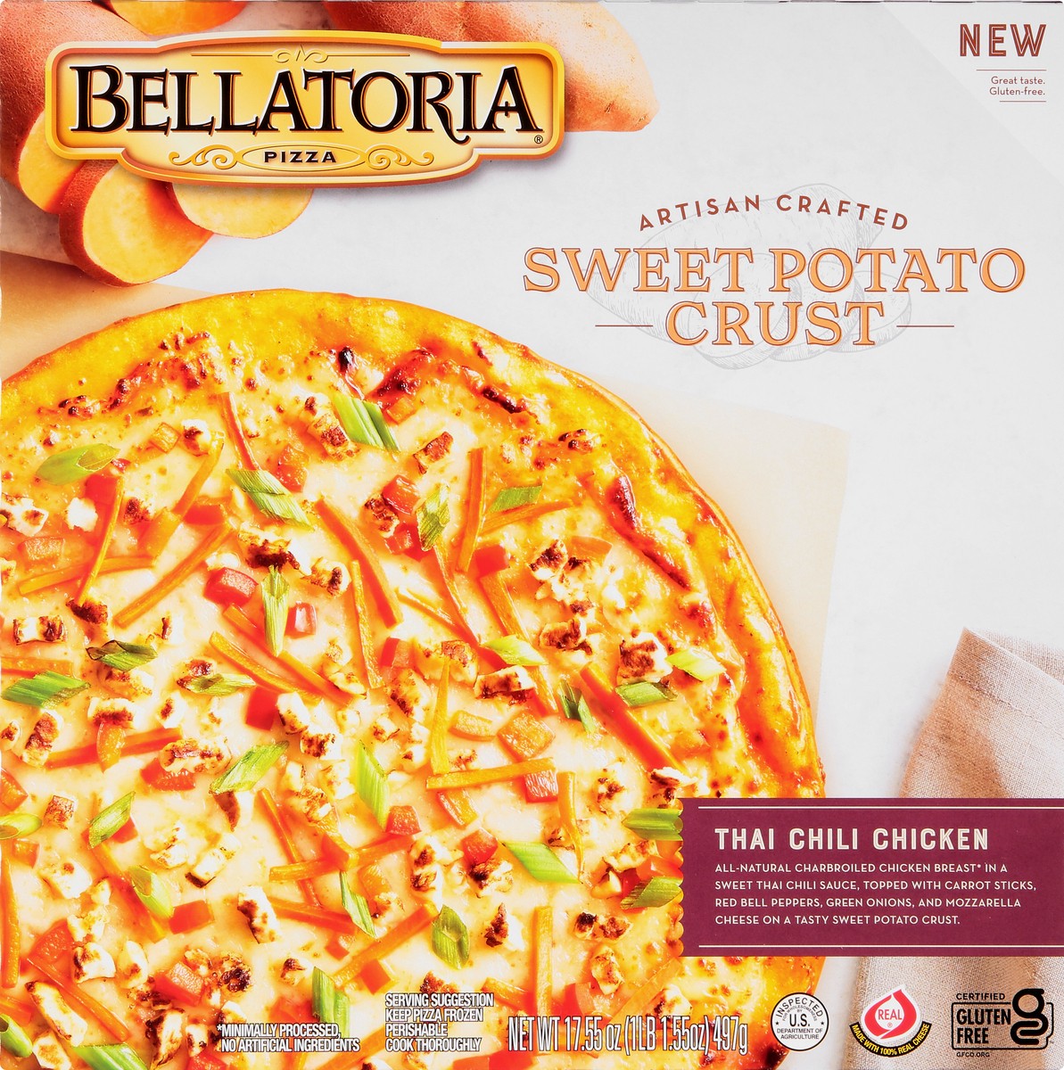 slide 1 of 13, Bellatoria Sweet Potato Crust Thai Chili Chicken Pizza 17.55 oz, 17.55 oz