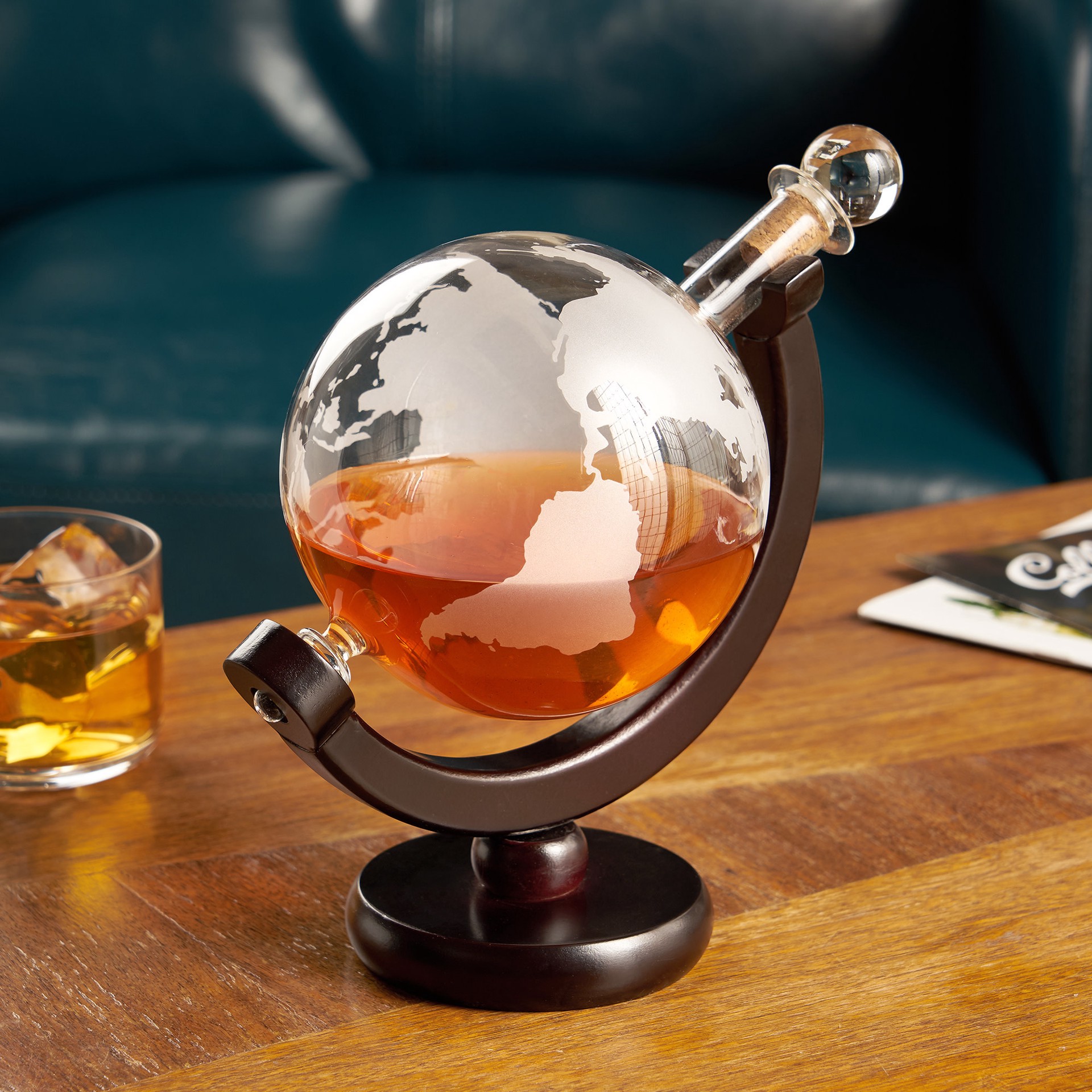 slide 5 of 5, Viski Globe Decanter Etched Glass Whiskey Enthusiast Gift and Glassware Accessory Centerpiece, 1 ct