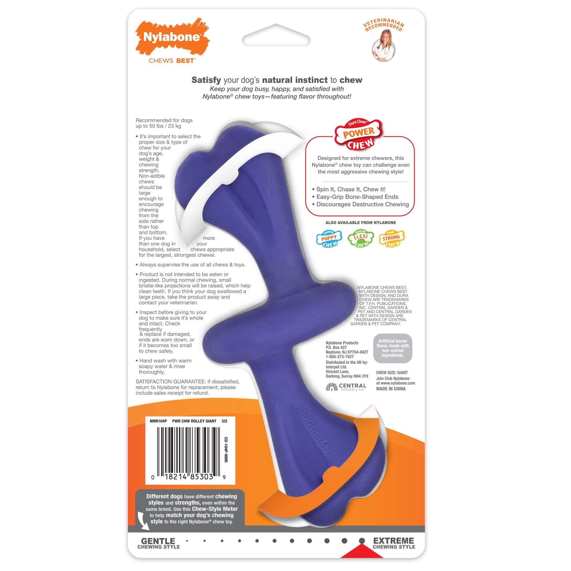 slide 5 of 10, Nylabone Power Chew Rolling Dog Toy Bacon Large/Giant - Up to 50 lbs.(1 Count), 1 ct