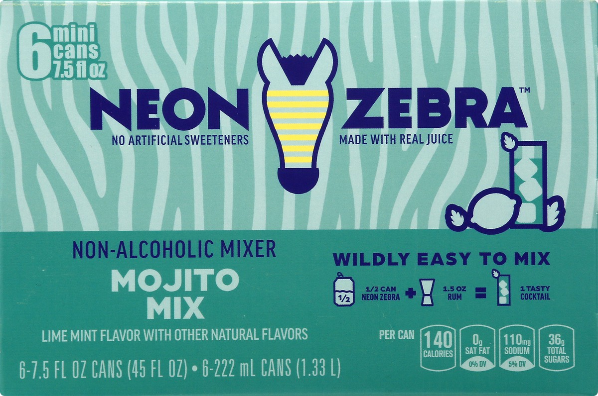 slide 7 of 10, Neon Zebra Mojito Mix Lime Mint Flavor 7.5 Fl Oz 6 Count Can, 6 ct