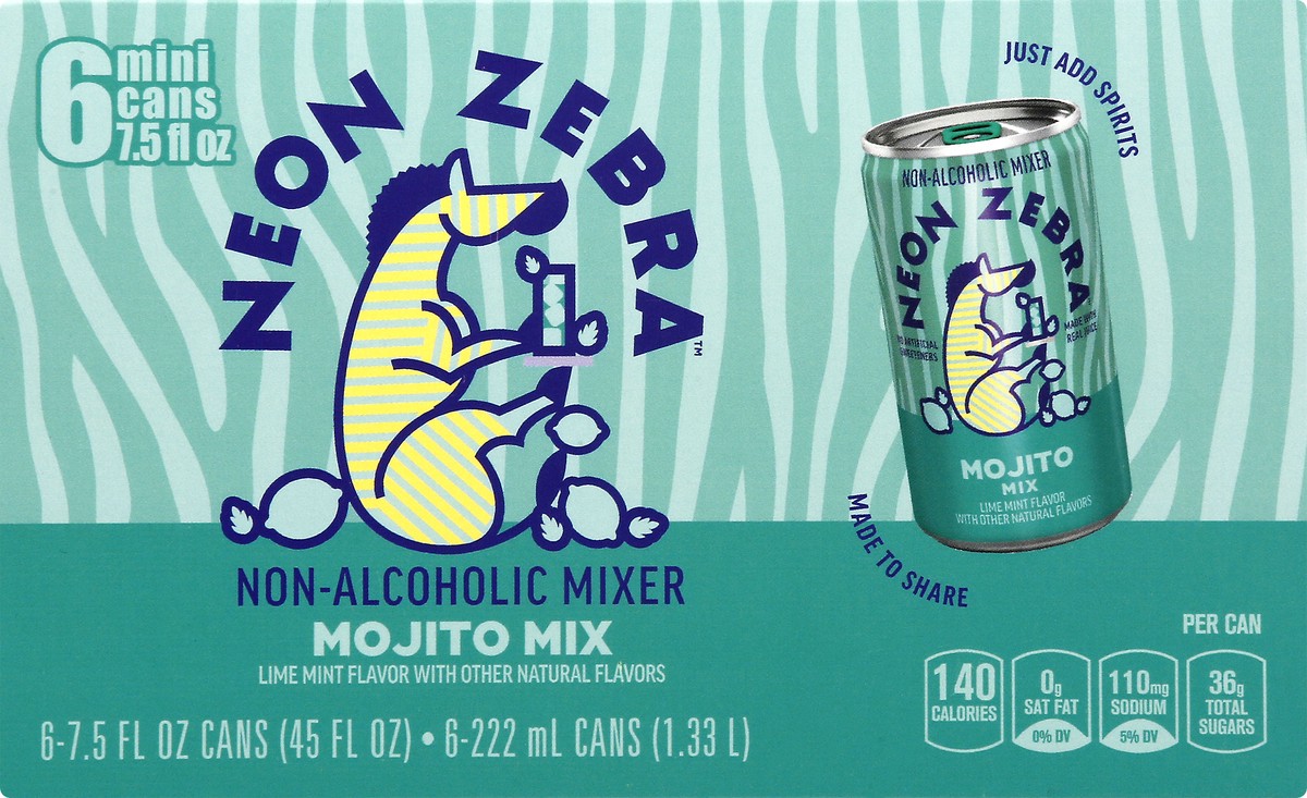 slide 6 of 10, Neon Zebra Mojito Mix Lime Mint Flavor 7.5 Fl Oz 6 Count Can, 6 ct