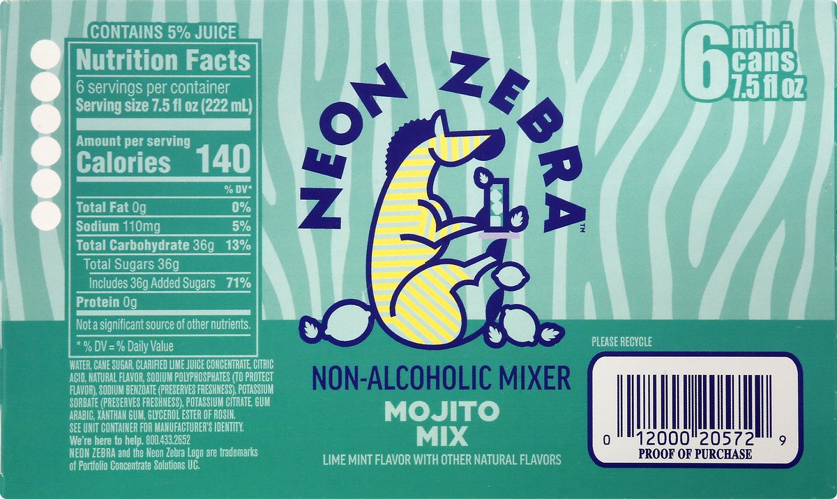 slide 10 of 10, Neon Zebra Mojito Mix Lime Mint Flavor 7.5 Fl Oz 6 Count Can, 6 ct
