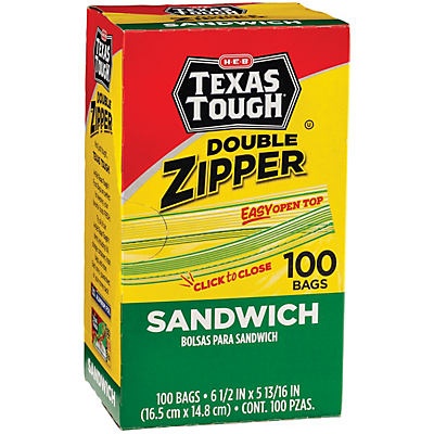 slide 1 of 1, H-E-B Tough & Easy Double Zipper Sandwich Bags, 100 ct