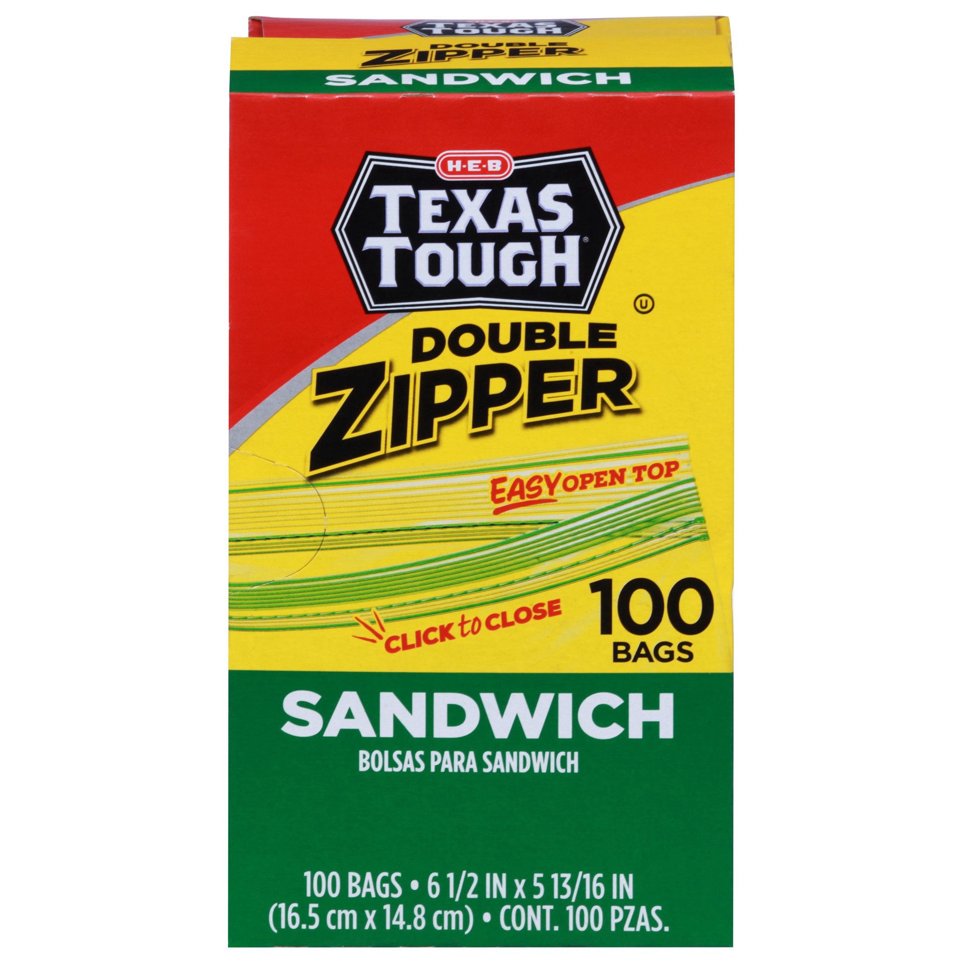 slide 1 of 1, H-E-B Tough & Easy Double Zipper Sandwich Bags, 100 ct