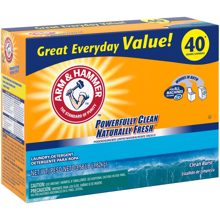 slide 2 of 4, Arm & Hammer Clean Burst Powder Laundry Detergent 40 Wash Loads Box, 56 oz