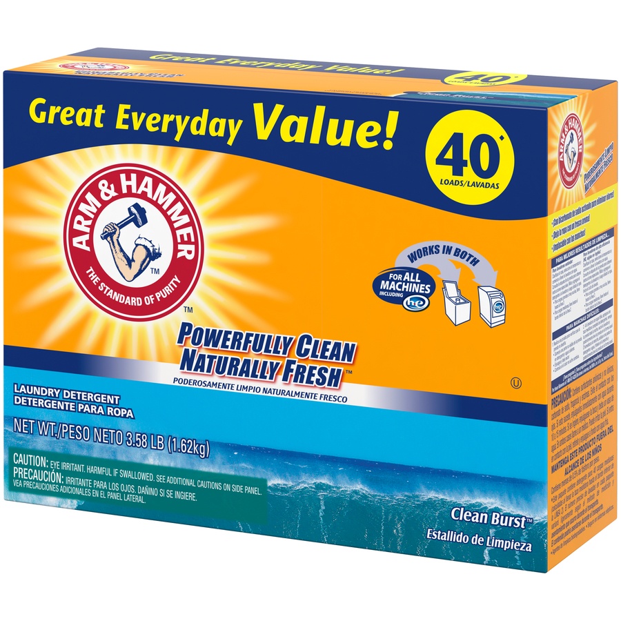 slide 3 of 4, Arm & Hammer Clean Burst Powder Laundry Detergent 40 Wash Loads Box, 56 oz