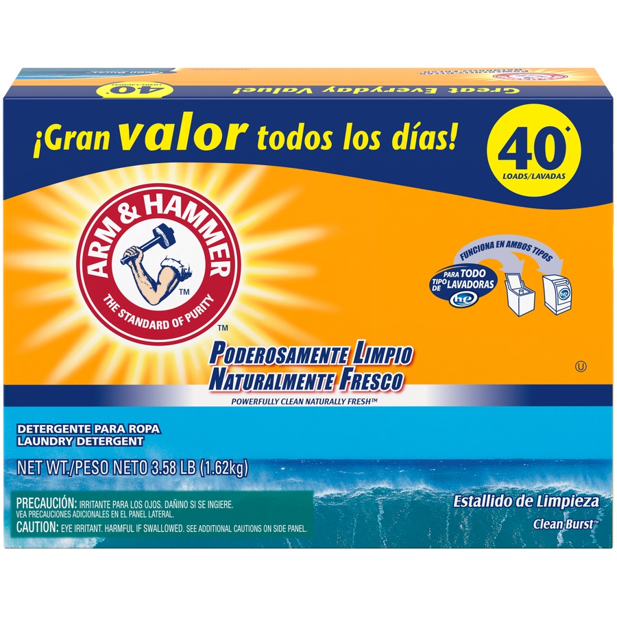 slide 4 of 4, Arm & Hammer Clean Burst Powder Laundry Detergent 40 Wash Loads Box, 56 oz