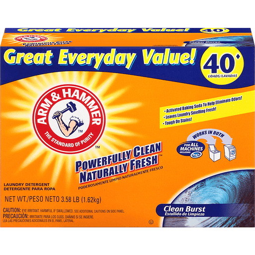 slide 1 of 4, Arm & Hammer Clean Burst Powder Laundry Detergent 40 Wash Loads Box, 56 oz