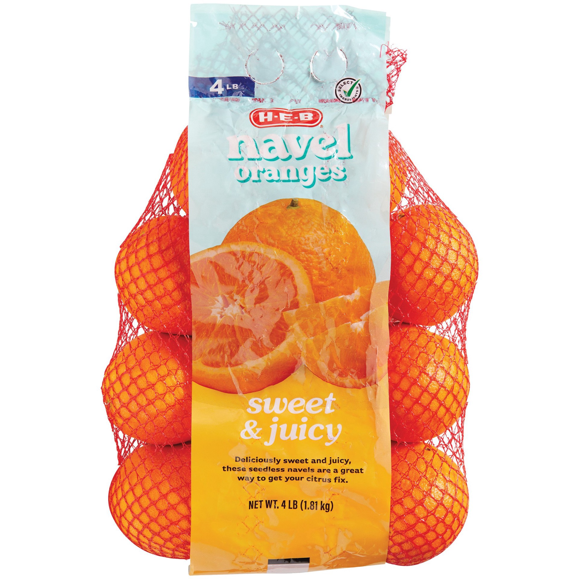 slide 1 of 1, H-E-B Fresh Navel Oranges, 4 lb bag
