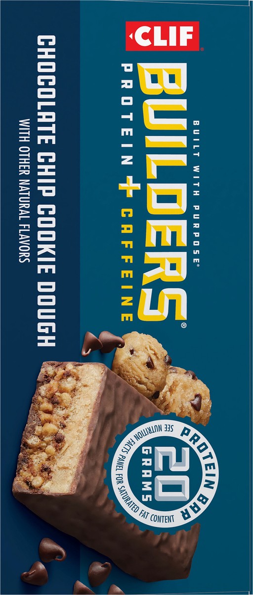 slide 7 of 9, CLIF Builders CLIF BUILDERS + Caffeine Protein Bars - Chocolate Chip Cookie Dough Flavor - 20g Plant Based Protein - Gluten Free - Non-GMO - Low Glycemic - No Artificial Sweeteners - 2.4 oz. (6 Pack), 14.4 oz