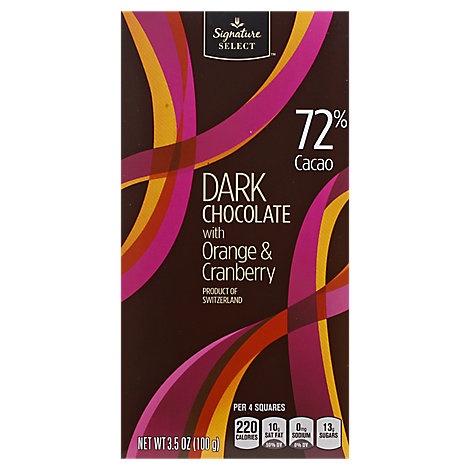 slide 1 of 1, Signature Kitchens Candy Dark Chocolate With Orange & Cranberry 72% Cocao, 3.5 oz