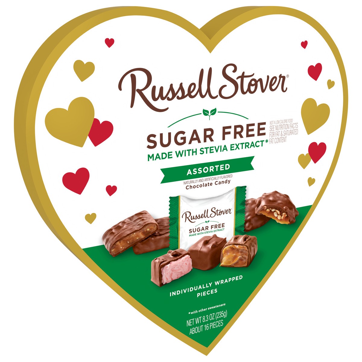 slide 3 of 8, Russell Stover Valentine's Day Sugar Free Heart Assorted Chocolate Candy Gift Box, 8.3 oz. (˜ 16 pieces), 8.3 oz