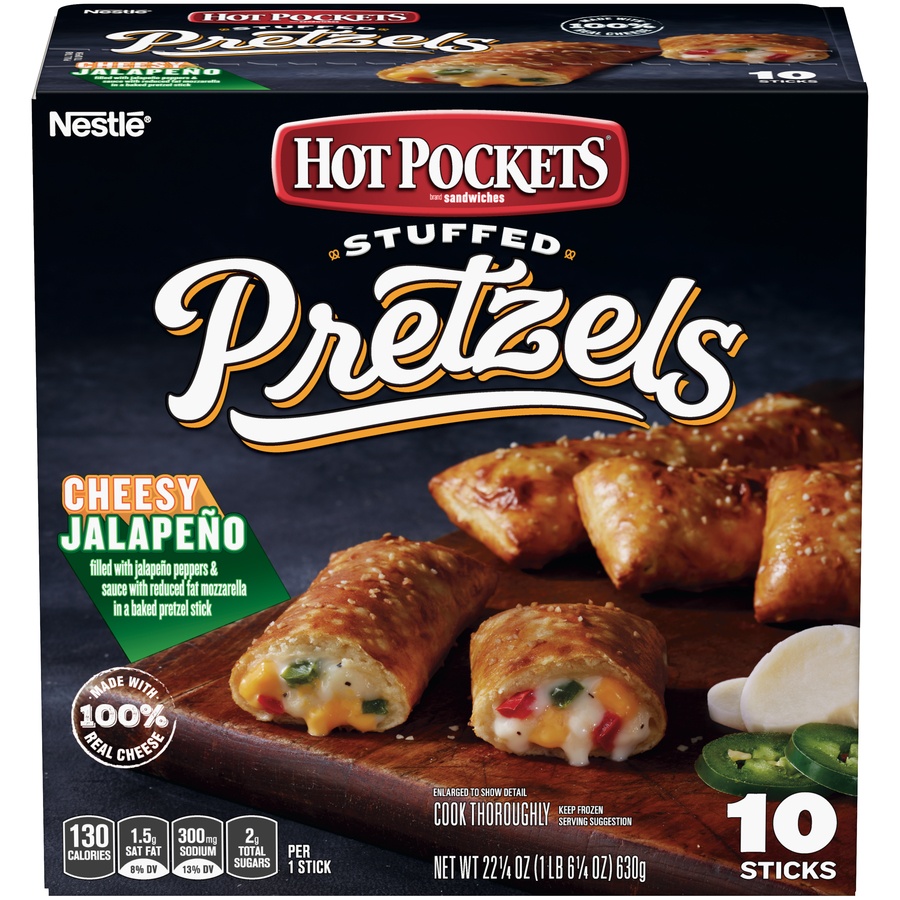slide 1 of 9, Hot Pockets Stuffed Pretzel Cheesy Jalapeño, 10 ct