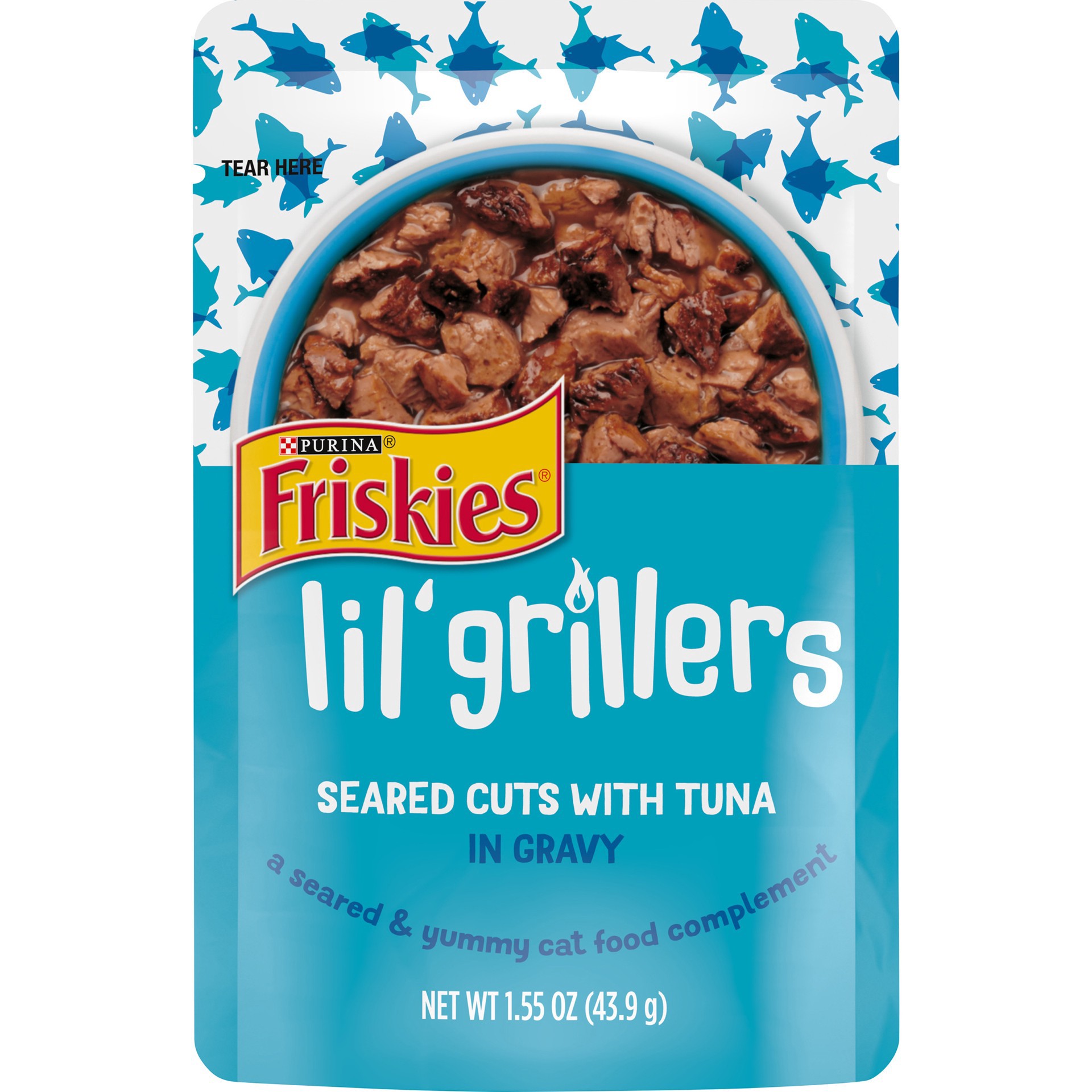 slide 1 of 8, Friskies Purina Friskies Gravy Wet Cat Food Lickable Cat Treats, Lil' Grillers Seared Cuts With Tuna, 