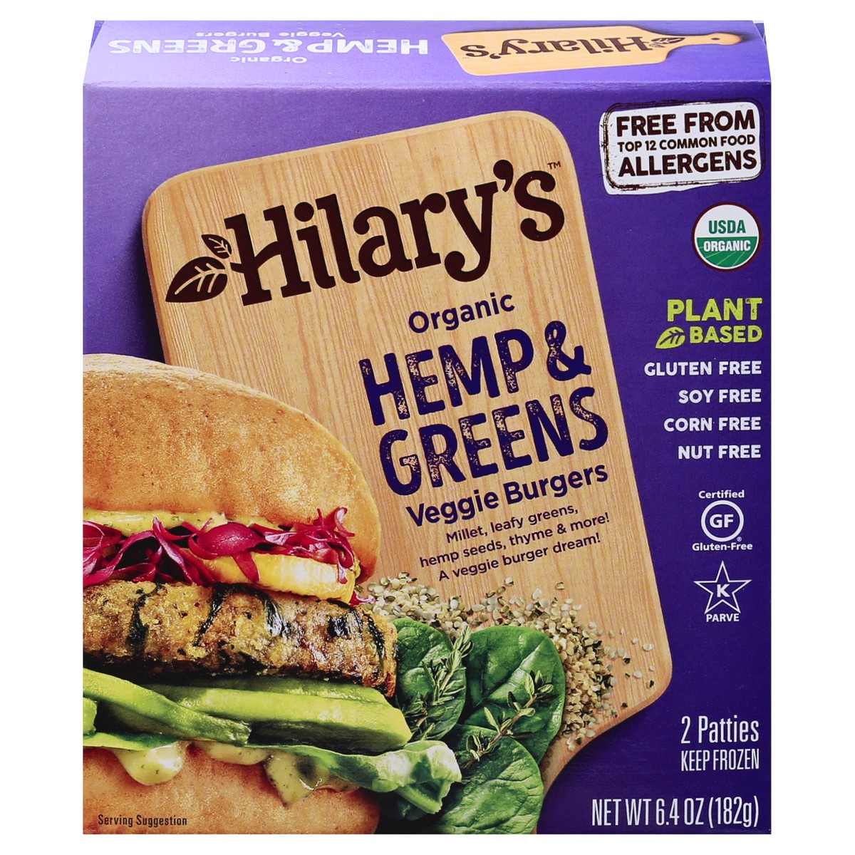 slide 1 of 13, Hilary's Organic Hemp & Greens Veggie Burgers 2 ea, 2 ct