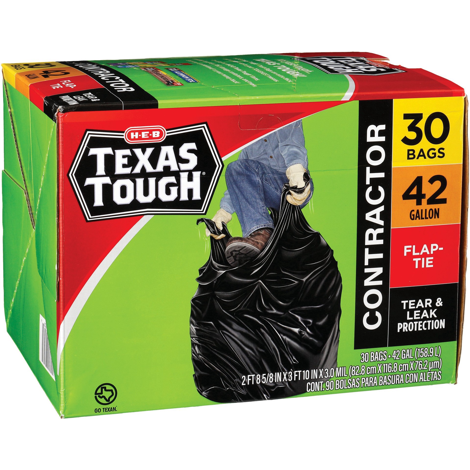 slide 1 of 1, H-E-B Texas Tough Contractor Trash Bags, 42 Gallon, 30 ct