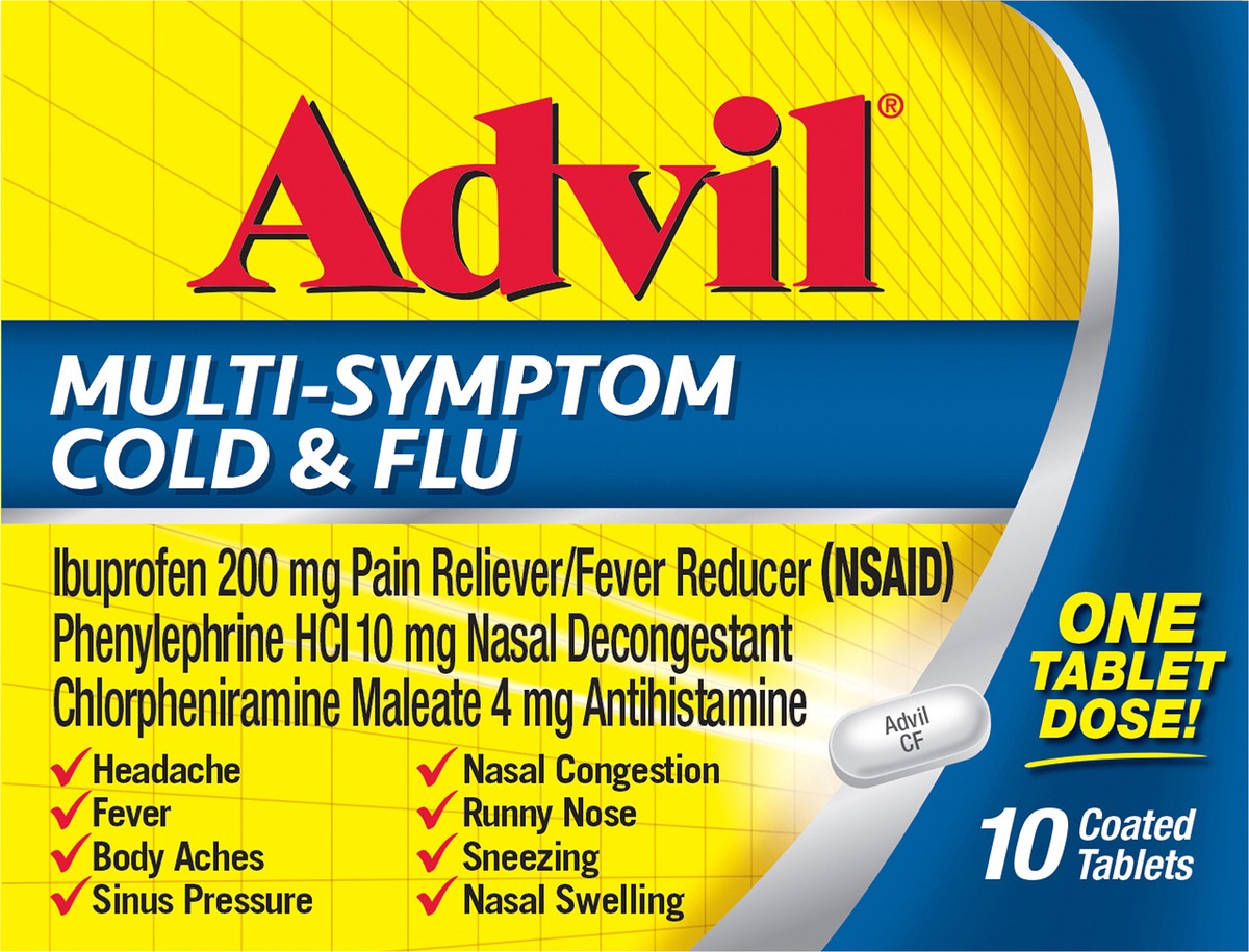 slide 7 of 9, Advil Multi Symptom Cold Flu Relief, 10 ct