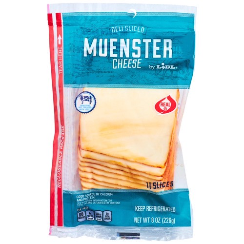 slide 1 of 1, deli sliced Muenster cheese, 8 oz