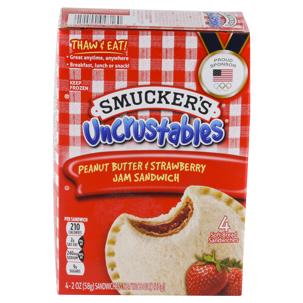 slide 6 of 6, Smucker's Uncrustables Peanut Butter & Strawberry Jam Sandwich, 4 ct; 2 oz