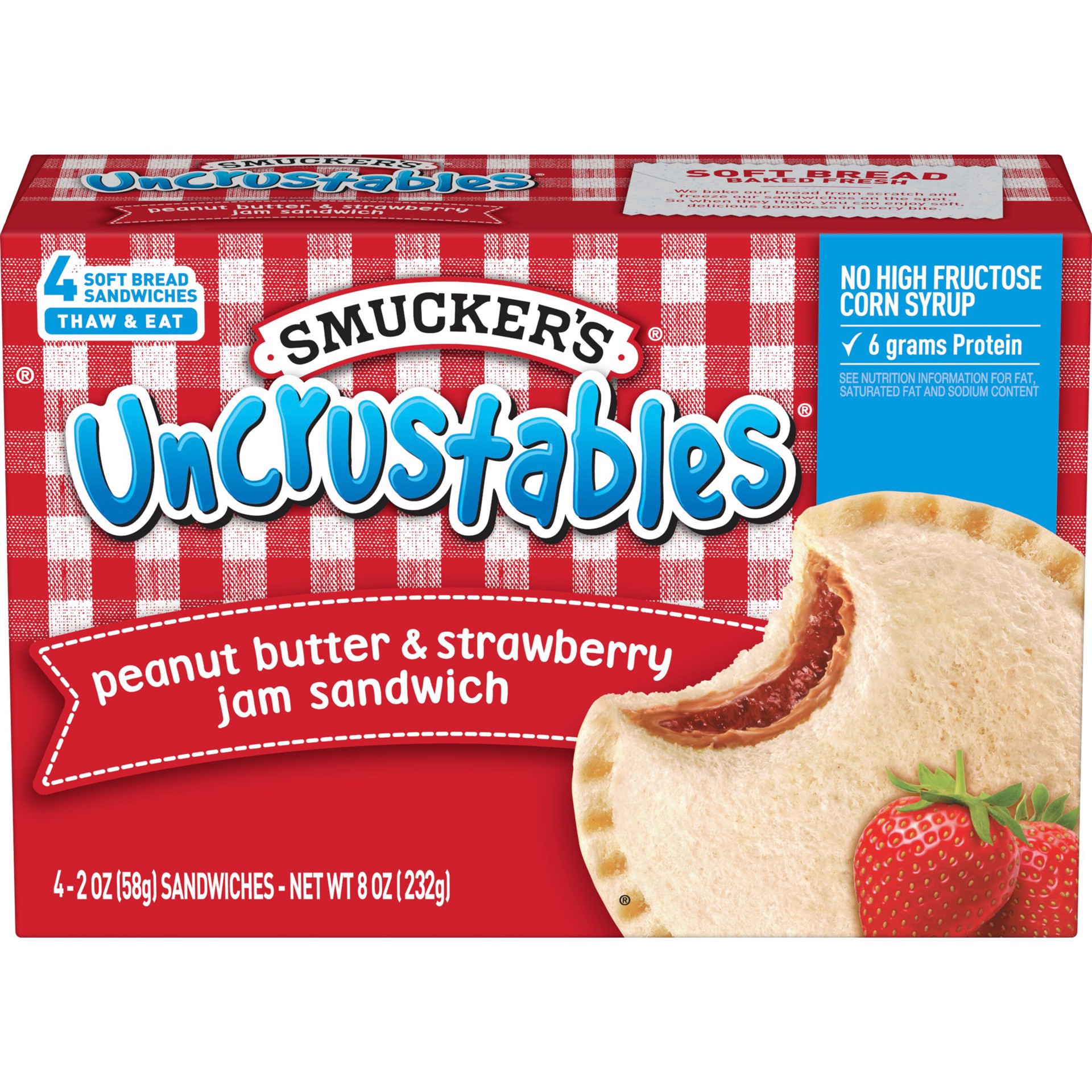 slide 1 of 4, Smucker's Uncrustables Frozen Peanut Butter & Strawberry Jam Sandwich - 8oz/4ct, 8 oz