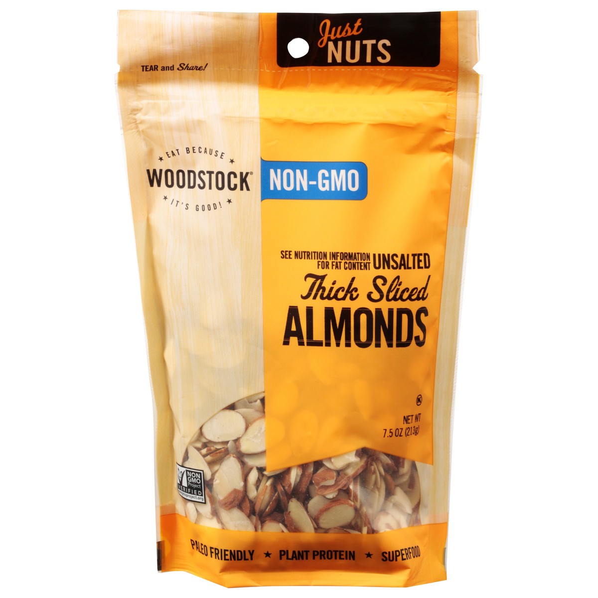 slide 1 of 13, Woodstock Almonds Sliced Raw Thick, 7.5 oz