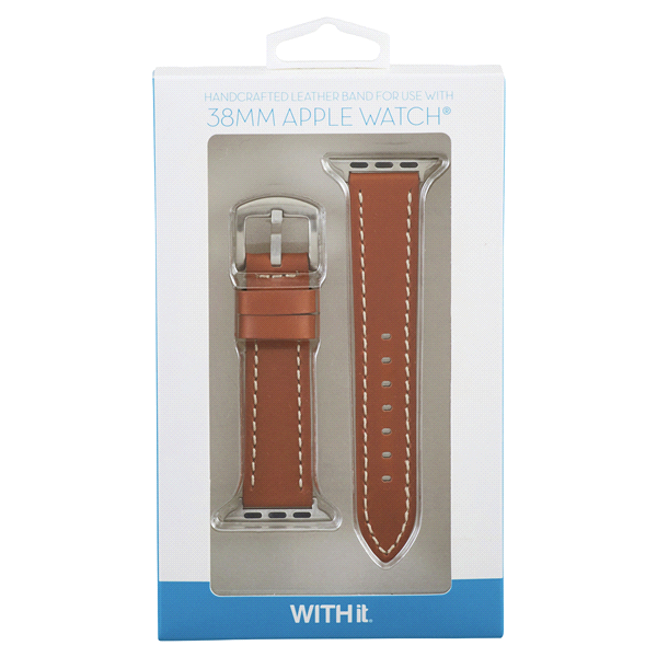 slide 1 of 1, Withit Leather Apple Watch Band, 38MM, Brown, 1 ct