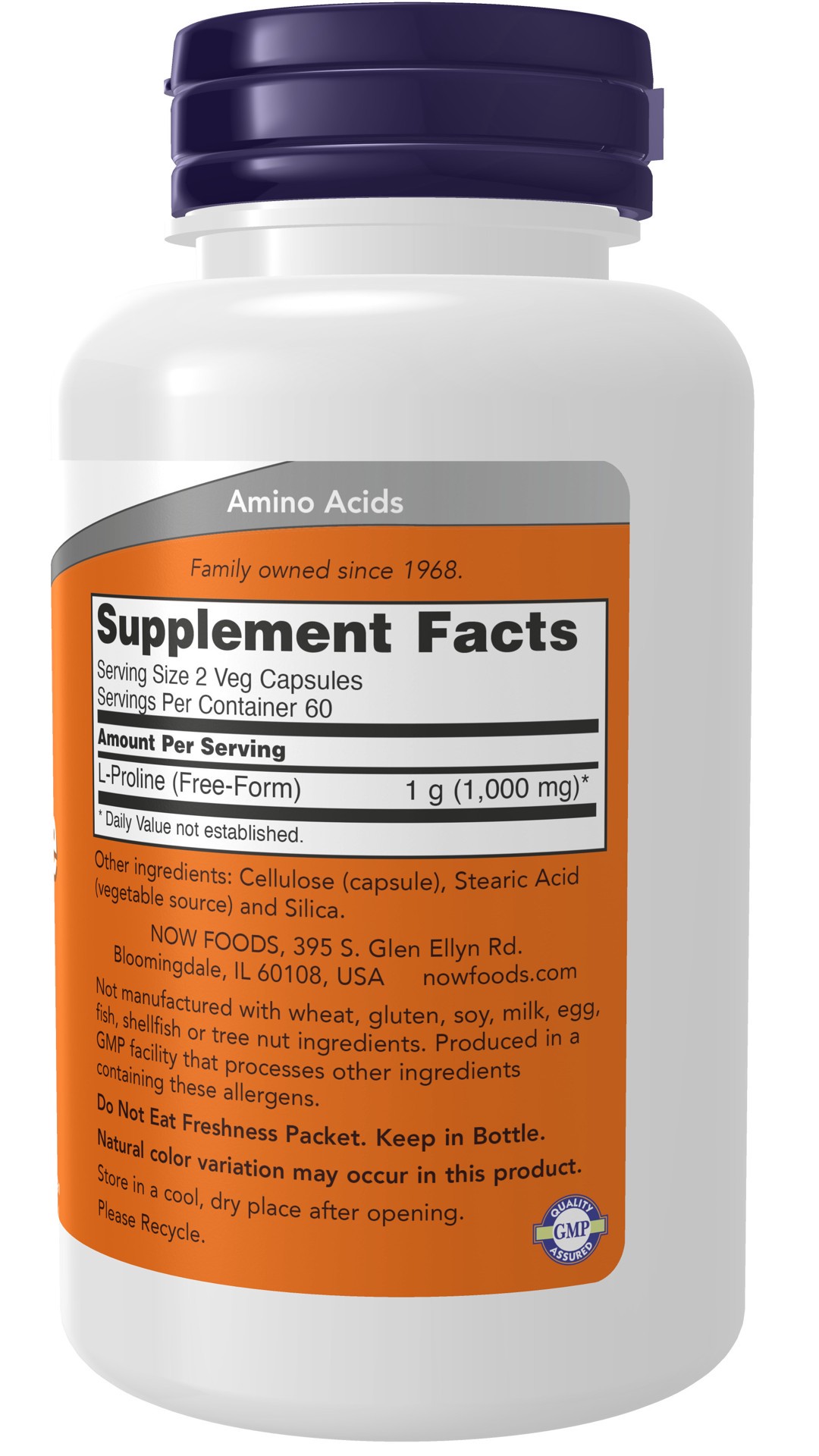 slide 2 of 4, NOW L-Proline 500 mg - 120 Veg Capsules, 1 ct