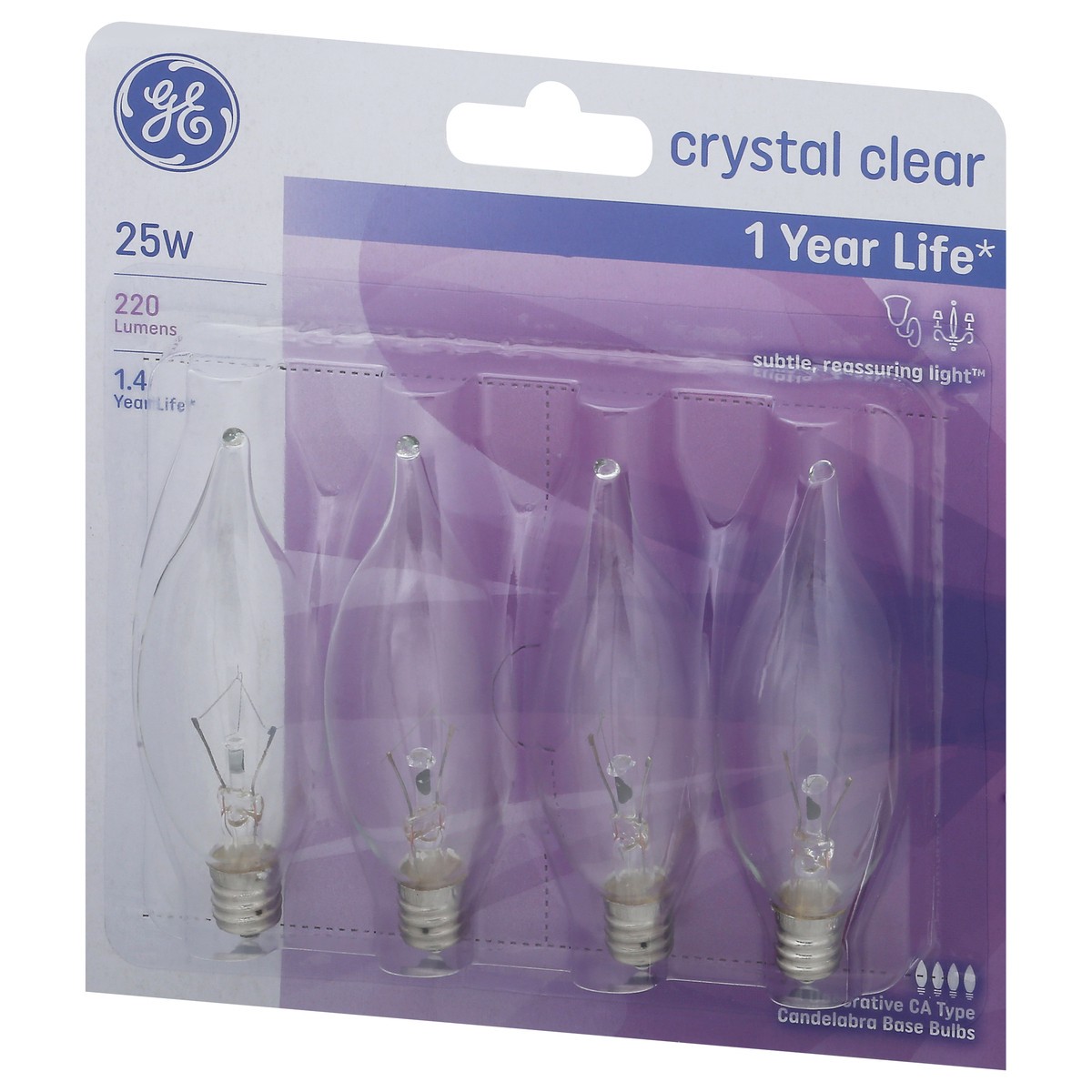 slide 3 of 9, GE Crystal Clear 25-Watt Bent Tip Candelabra Base Light Bulbs, 4 ct