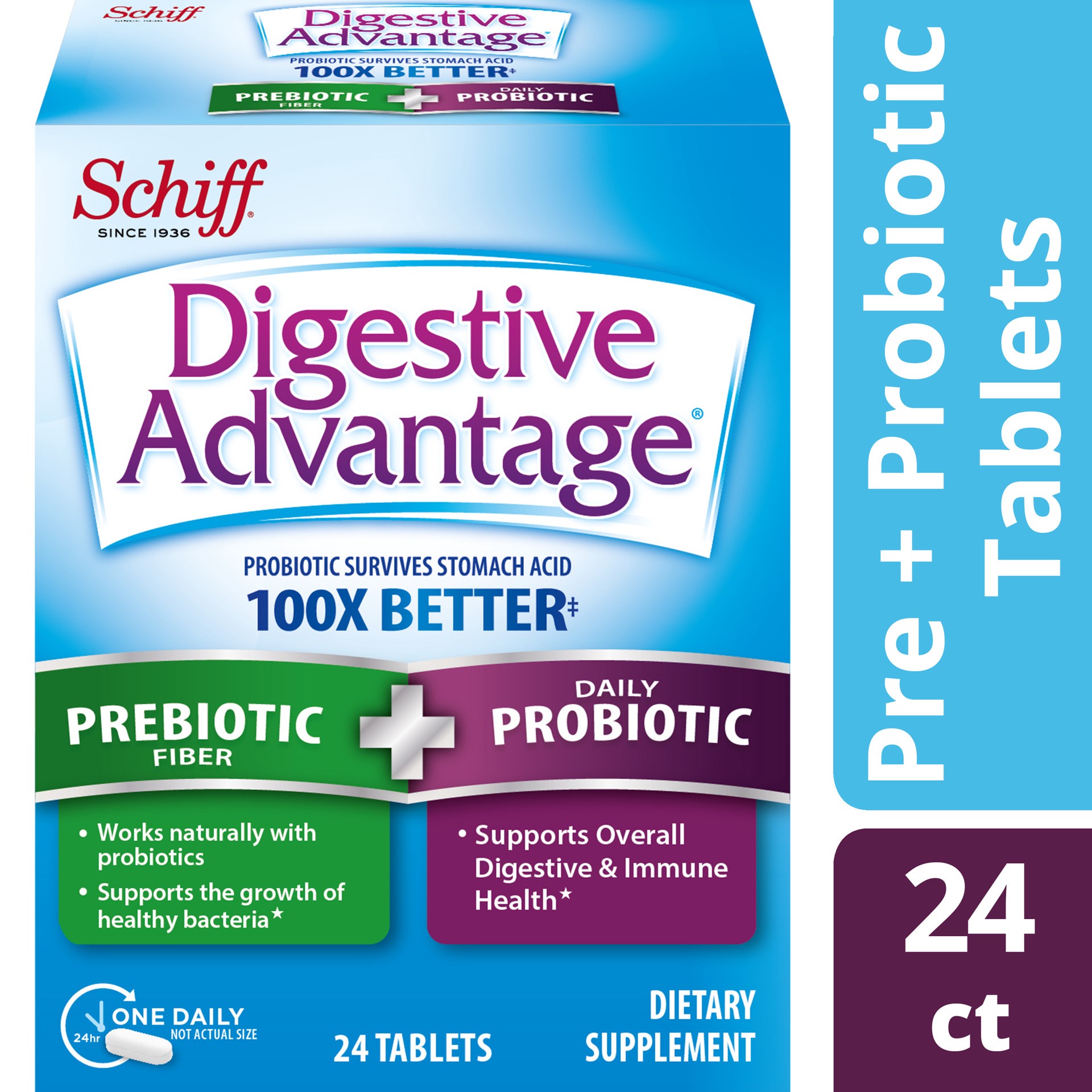 slide 1 of 3, Digestive Advantage Prebiotic Fiber Plus Probiotic, 24 capsules, 24 ct