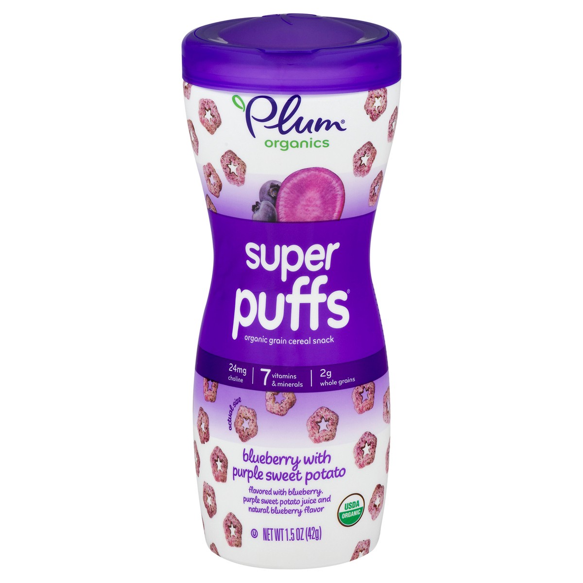 slide 1 of 7, Plum Organics Organic Blueberry with Purple Sweet Potato Super Puffs 1.5 oz, 1.5 oz