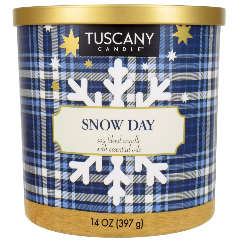 slide 1 of 1, Tuscany Holiday Plaid Snow Day Candle, 14 oz