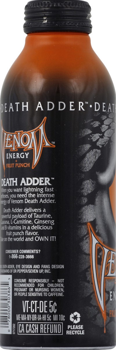 slide 2 of 4, Venom Death Adder Energy + Fruit Punch Drink - 16.9 fl oz, 16.9 fl oz