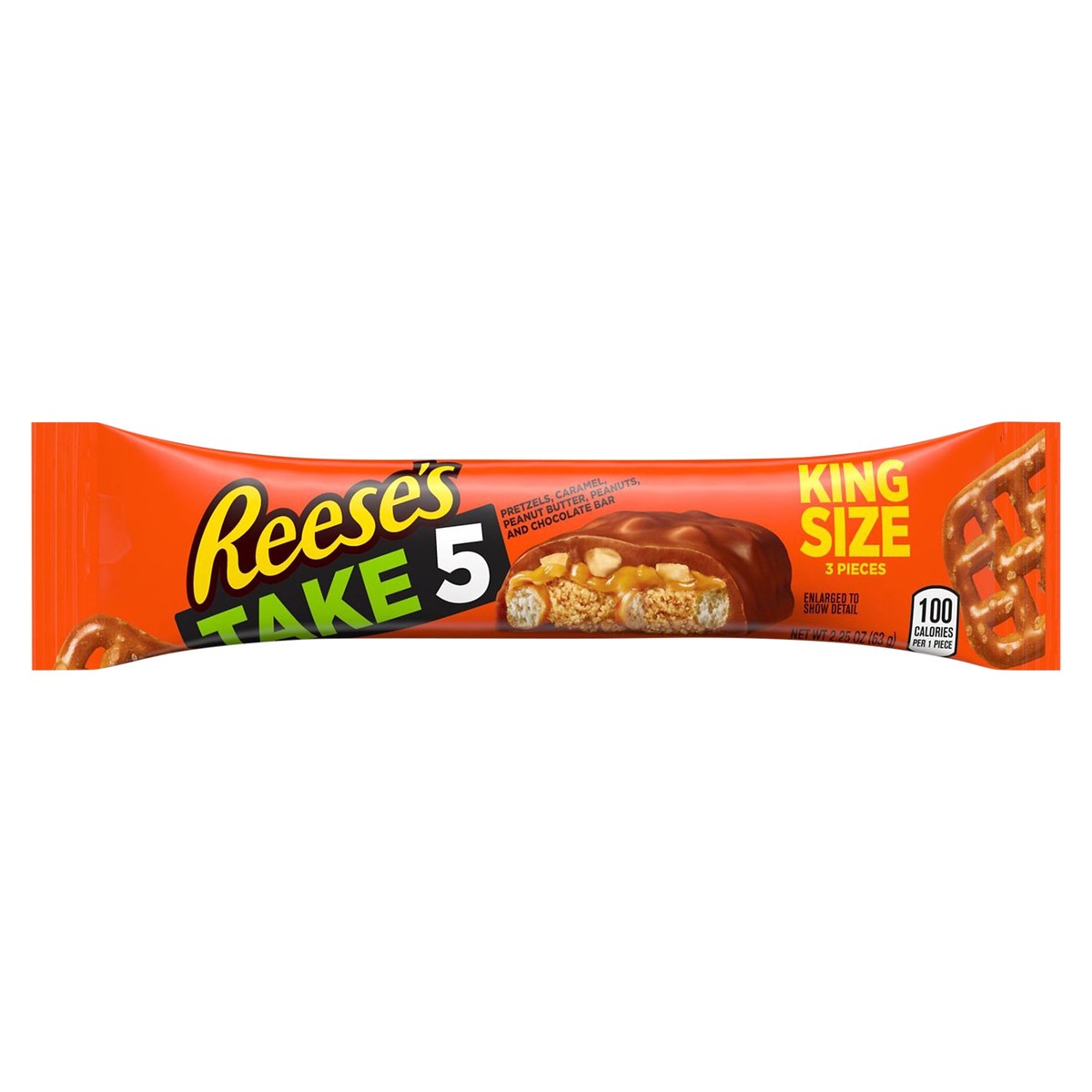 slide 1 of 6, REESE'S TAKE 5 Pretzel, Caramel, Peanut Butter, Peanut and Chocolate Candy Bars, Individually Wrapped, 2.25 oz, King Size Pack, 3 ct