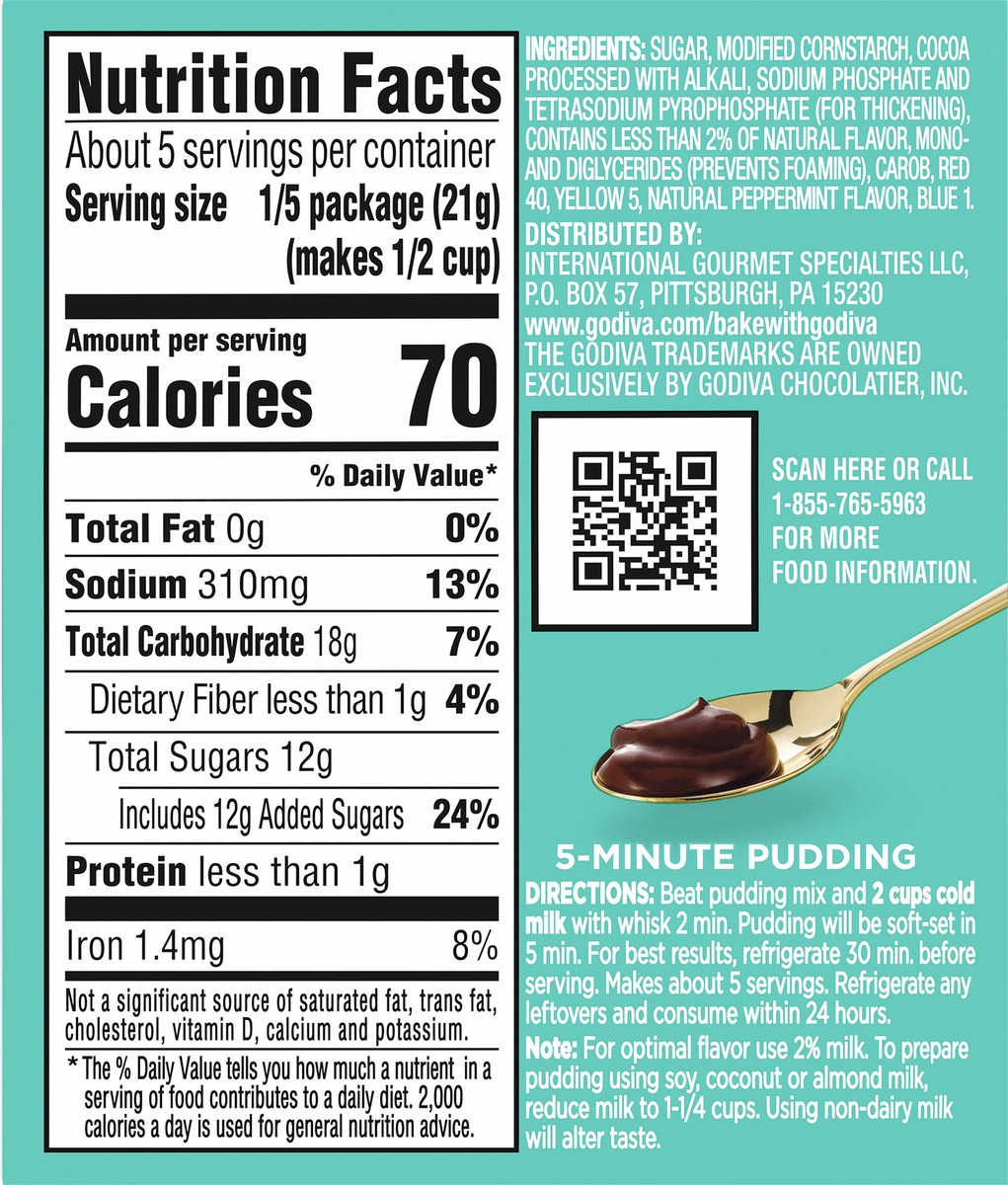 slide 10 of 10, Godiva Dark Chocolate Mint Instant Pudding Mix, 3.7 oz