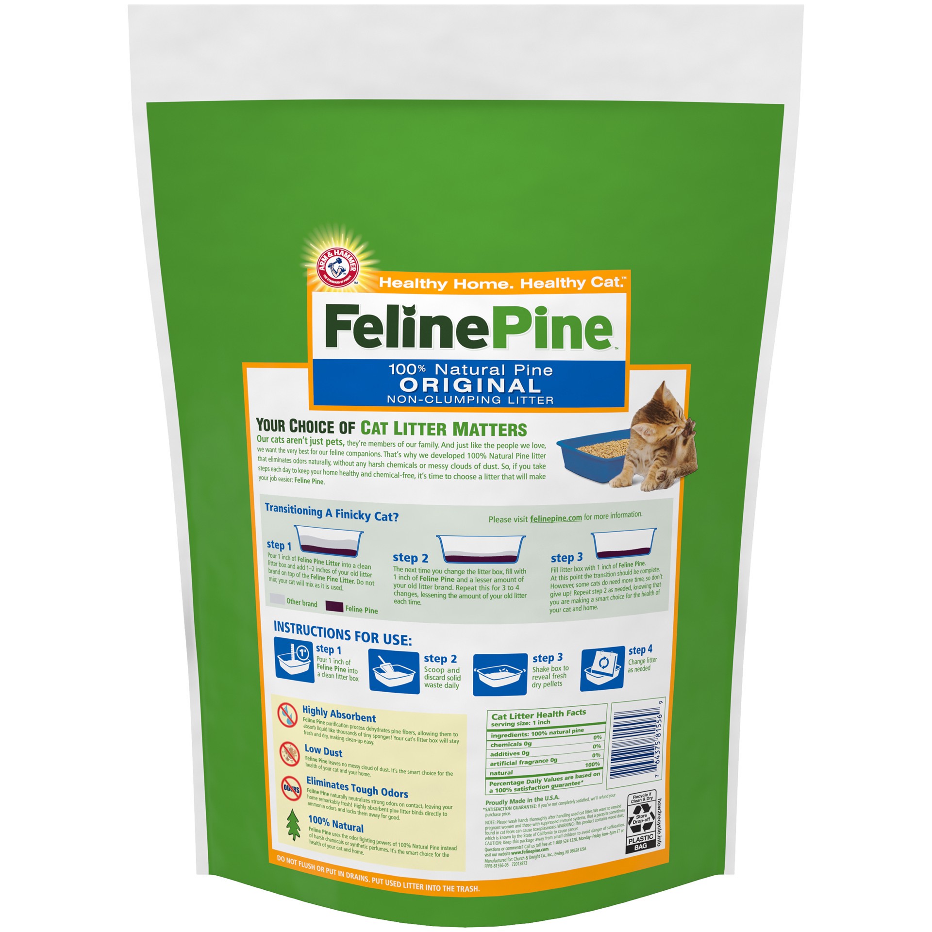 slide 3 of 5, Feline Pine Arm & Hammer Feline Pine 100% Natural Pine Original Non-Clumping Litter, 7 lb, 7 lb