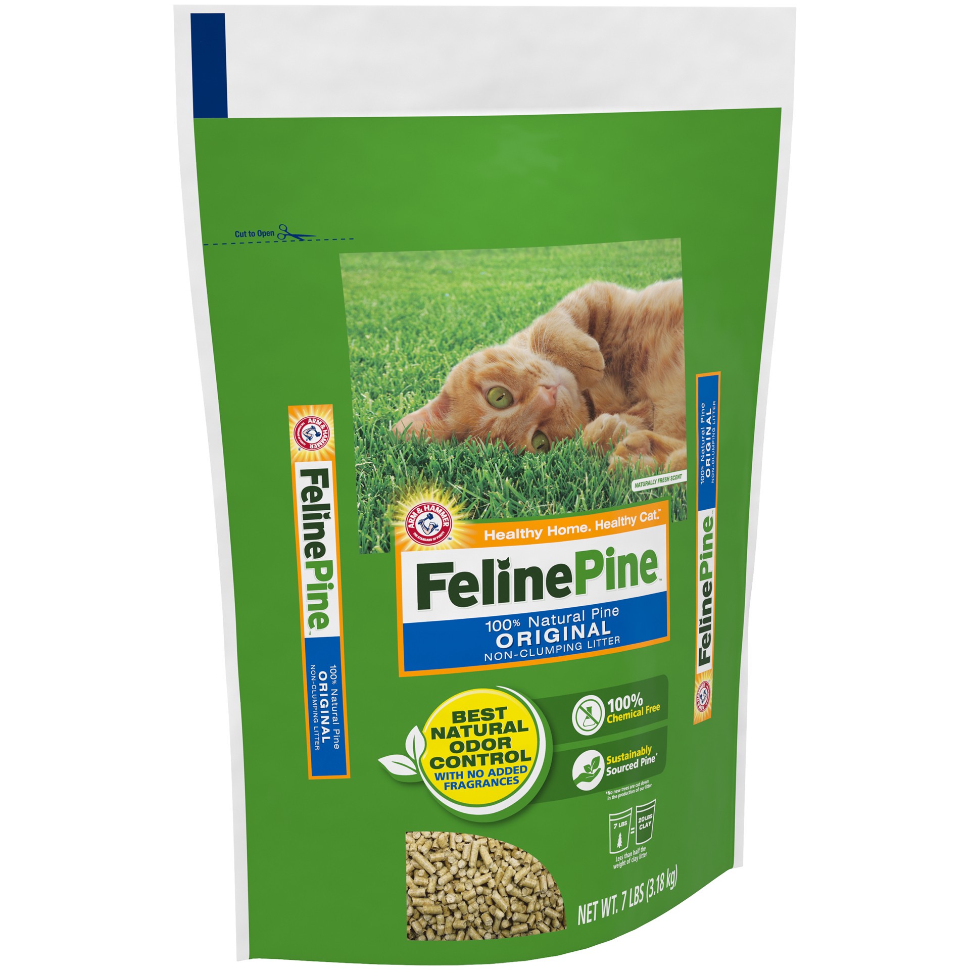 slide 4 of 5, Feline Pine Arm & Hammer Feline Pine 100% Natural Pine Original Non-Clumping Litter, 7 lb, 7 lb